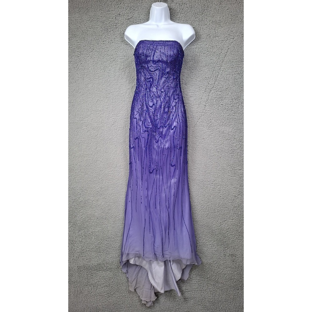 Vtg Alyce Designs Dress Strapless 2 Purple Ombre Beaded Silk Maxi Gown Y2K Fairy